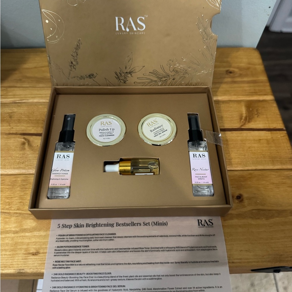 RAS Women's Skincare Set with Gold and Pink Accents